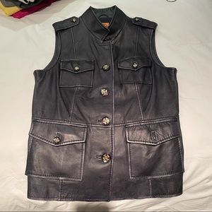 Tory Burch Black Leather Button-Front Vest